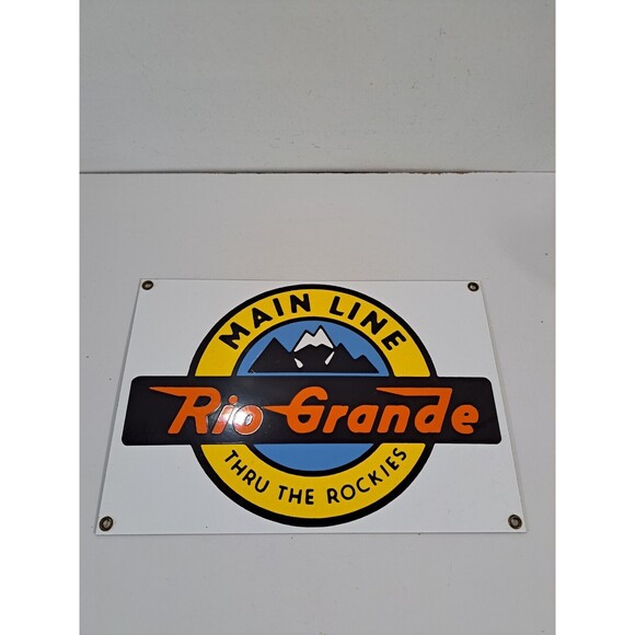 Andy Rooney Rio Grande "Main Line Thru the Rockies" 11x8" Metal Train Sign